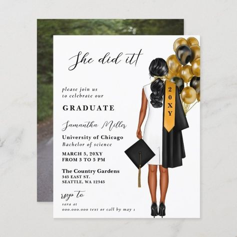 Budget Minimalist Photo She Did It Graduation | Zazzle She Did It Graduation, Black And Gold Balloons, Orange Balloons, She Did It, Purple Balloons, Minimalist Photos, Green Balloon, Blue Photo, Graduation Invitation