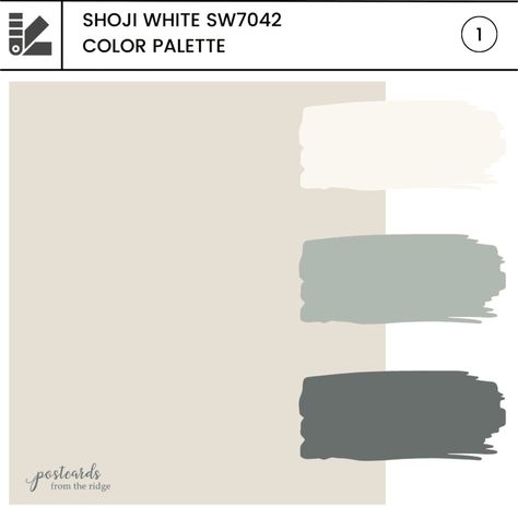 Sherwin Williams Shoji White 2023 Review & Color Palettes - Postcards from the Ridge Edgecomb Grey Exterior House, Edgecomb Gray Exterior House, Lavender Wall Color, Sherwin Williams Shoji White, Grey Beige Paint, Popular Neutral Paint Colors, Benjamin Moore Edgecomb Gray, Sherwin Williams Color Palette, Gray House Exterior