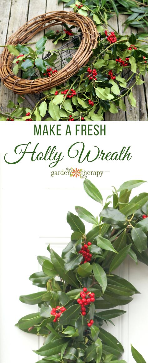 This easy-to-make fresh holly wreath dotted with bright red berries is a traditional way to decorate for Christmas. See how to make one at home in this DIY. Holly Diy Decorations, Fresh Holly Wreath, Fresh Holly Decor, Christmas Holly Decor, Christmas Holly Wreaths Diy, Holly Christmas Decorations, Decorating With Holly, Holly Wreaths, Holly Berry Wreath