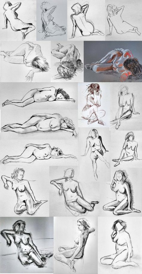 Ce samedi, dernier cours de modèle vivant de l'année 2019... Après quelques croquis, nous avons fait deux dessins de 40 minutes : une pose assise et une pose allongée qui a permis à certains de s'amuser avec les raccourcis ! Pose Assise, Gesture Drawing, Humanoid Sketch, Human, Drawings, Croquis