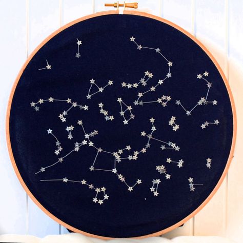 Diy Embroidery Crafts, Peacock Crafts, Star Diy, Wooden Hoop, French Knots, Star Map, Embroidery Hoop Art, Embroidery Craft, The Night Sky