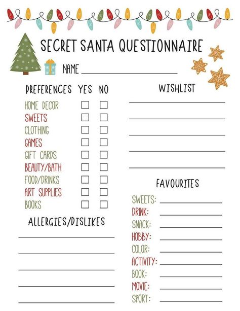 Secret Santa Questionnaire. Gift Exchange. Office Secret Santa. Workplace Gift Questionnaire. Christmas Wish list template. Christmas Gift Questionnaire, Gift Questionnaire, Wish List Template, Secret Santa List, Christmas Wish List Template, Secret Santa Questionnaire, Workplace Gifts, Office Secret Santa, Santa Wish List