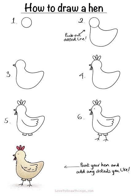 Hen Drawing Easy, Hen Drawing, Drawing Easy Step By Step, Chicken Drawing, How To Draw Cute, Easy Step By Step Drawing, Drawing Lessons For Kids, Draw Cute, Easy Drawings For Kids