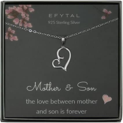 EFYTAL Mom Gifts, 925 Sterling Silver Sideways Heart Necklace for Mother & Son, Mom Necklaces for Women, Best Birthday Gift Ideas, Pendant Mother's Jewelry For Her, Mothers Day Best Birthday Gift Ideas, Necklace For Mother, Best Birthday Gift, Mother Jewelry, Mother Son, Women Best, Mom Necklace, Mom Gifts, Cute Necklace