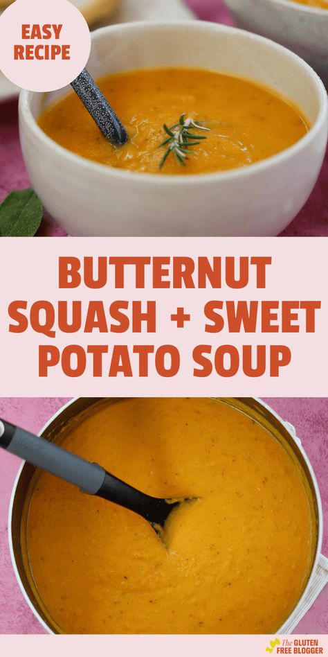 Butternut Squash Sweet Potato And Carrot Soup, Sweet Potato Butternut Squash Soup, Butternut Squash And Sweet Potato Soup, Butternut Squash Sweet Potato Recipes, Acorn Squash Sweet, Butternut Squash Sweet Potato Soup, Squash Sweet Potato Soup, Squash And Sweet Potato Soup, Butternut Squash And Sweet Potato