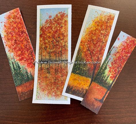 Fall trees watercolor bookmarks Fall Bookmark Ideas, Fall Watercolor Bookmarks, Water Colour Bookmarks, Fall Bookmarks, Autumn Bookmark, Creative Bookmarks, Bookmark Craft, Watercolor Bookmarks, Watercolor Paintings For Beginners