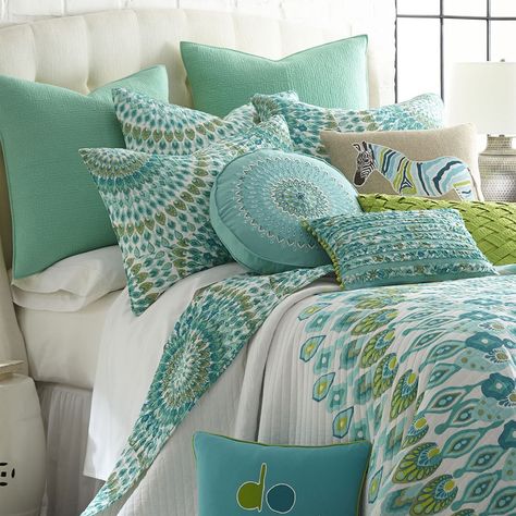 Teal Bedding Sets, Pillow Teal, Aqua Bedding, Teal Bedding, Bedding Sets Grey, Coastal Bedrooms, Round Pillow, Quilt Set, Beautiful Bedding