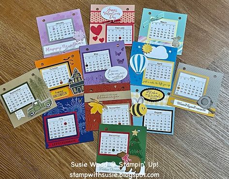 Stamp with Susie: My 2024 Annual Calendar class pages! Stampin Up Calendar Ideas Easel Cards, Handmade Calendar Ideas Creative, Have A Terrific Tuesday, Homemade Calendar, Diy Desk Calendar, Terrific Tuesday, Beary Christmas, Easel Calendar, Calendar Cards