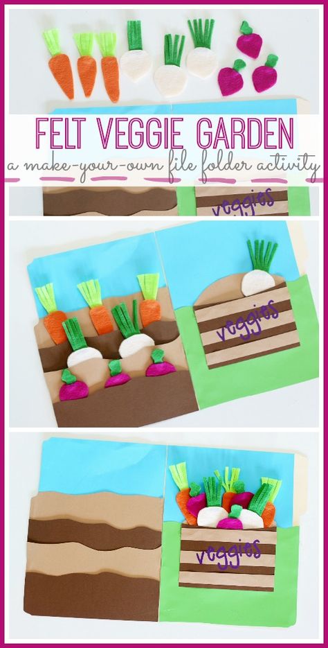 Make your own felt veggie garden file folder activity from MichaelsMakers Sugarbee Crafts Vegetable Garden Activities Preschool, Vegetable Garden Craft, Vegetable Garden Crafts For Toddlers, Farmers Market Activities, Growing Gardens Crafts For Toddlers, Felt Garden For Kids, Farmer Craft, Diy Felt Board, Garden Crafts For Kids