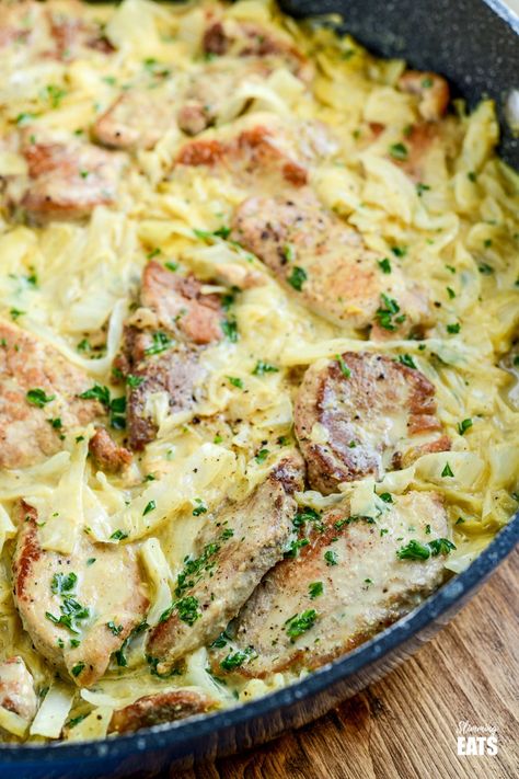 Pork With Cabbage, Pork Pieces, Boiled Cabbage, Garlic Pork, Cabbage And Sausage, Pork And Cabbage, Pork Fillet, Creamy Garlic Sauce, Cabbage Recipe