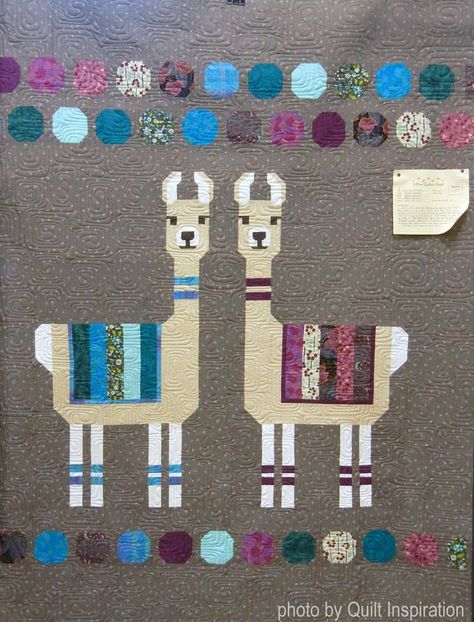 Llama Drama by Barb Neiwert (Idaho).  Pattern by Elizabeth Hartman (Lloyd and Lola).  Photo by Quilt Inspiration. Llama Quilt, Elizabeth Hartman Quilts, Elizabeth Hartman, Llama Gifts, Freemotion Quilting, Llama Drama, Quilt Festival, Animal Quilts, Hand Applique