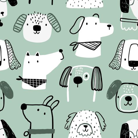 Dog Illustration Wallpaper, Graphic Dog Illustration, Pet Pattern Illustration, Indie Dog Illustration, Dog Illustration Art, Dog Seamless Pattern, Flower Cafe, Pet Branding, Kids Stationary