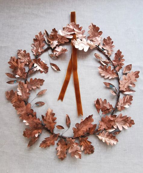 Irish Oak Copper Christmas Wreath, Year Round Wreath, All Season Wreath, Handcrafted Wreath, Oak Wreath, Christmas Wreath, Metal Wreath - Etsy Copper Wreath, Oak Wreath, Copper Christmas, All Season Wreath, Metal Embossing, Festive Wreath, Year Round Wreath, Copper Art, Round Wreath