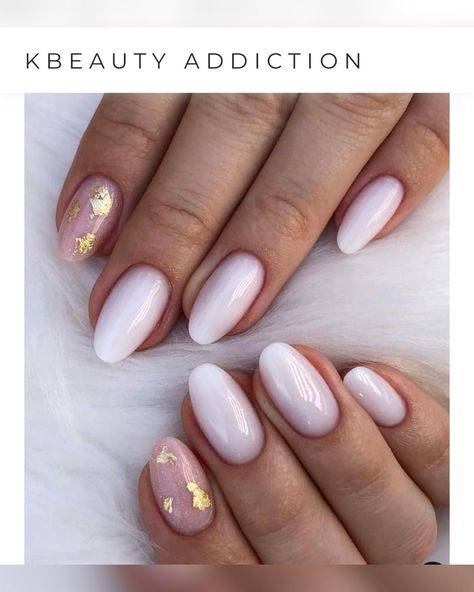 Milky Nails, Plaid Nails, Gold Nail, White Nail Designs, Foil Nails, Oval Nails, Neutral Nails, Elegant Nails, Classy Nails