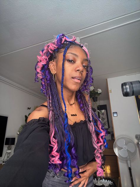 Pink Purple Blue Box Braids, Blue And Pink Box Braids, Blue And Purple Box Braids, Pink And Purple Box Braids, Purple And Pink Braids, Brown And Purple Braids, Blue And Purple Braids, Split Dye Braids, Pink Purple Braids