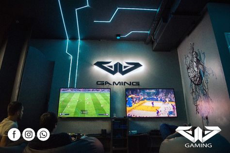 wired gaming furn el chebbak Playstation Cafe Design Ideas, Play Station Room Interior Design, Gaming Zone Interior Design, Playstation Room Design, Gaming Interior, Gaming Tournament, Playstation Room, Game Net, Gaming Business