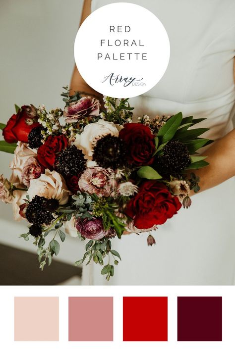 Blush Red Wedding, Red And Pink Fall Wedding, Red Palette Wedding, Maroon Pink And Green Wedding, Red Rose Color Palette, Winter Wedding Colour Palette, Wine Wedding Palette, Wedding Colors With Red, Red Wedding Theme Color Schemes