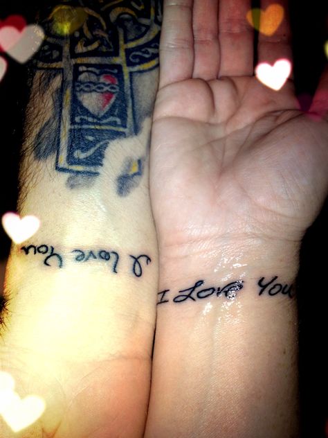 Husband/Wife Tattoos.... I love our tattoos, these are my husband and mine! :) Husband Wife Tattoos, Wife Tattoos, Wife Tattoo, Tattoos Love, Husband Wife, Paw Print Tattoo, I Tattoo, My Husband, Handwriting