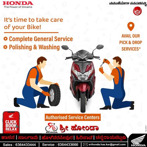 Getting your bike serviced from an authorized service center ensures you get the best performance out of your bike. It’s time to take care of your bike. Now get -complete general service -polishing and washing Only @ Sri Honda Avail our pick & drop services* T&C apply* To know more, please visit: https://www.srihonda.com/ #HondaBikes #Bikes #hondascooter #scooters #twowheeler #honda #hondamotorcycles #motorcycle #motorbike #SriHondaTwoWheelers Bike Service Center, Offers Banner, Bike Service, Honda Scooters, Offer Design, Honda Bikes, Motor Cycle, Honda Motors, Happy Navratri