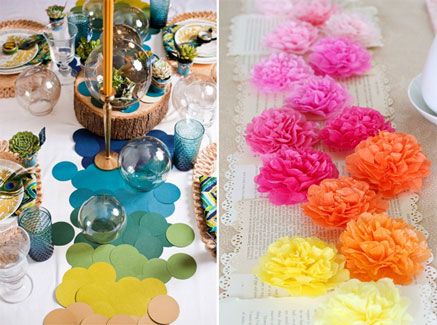 DIY Table Runners Paper Flower Table, Punch Table, Flower Table Runner, Paper Table Runner, Table Runner Diy, Summer Diy Projects, Tissue Flowers, Reception Tables, Flower Table