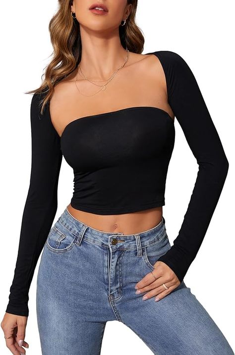 link: https://amzn.to/3Su8Zv0 --- long sleeve stylish top, yes and, tube top 2pc set Long Sleeve Tube Top, Shrug Top, Bolero Shrug, Stylish Top, Y2k Outfits, Cardigan Top, Cropped Cardigan, Tube Top, Crop Tops Women