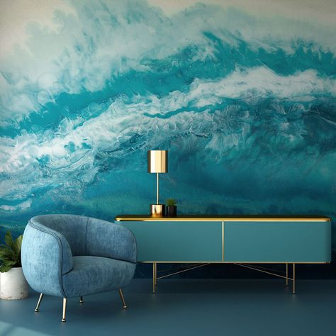 Dive into a stunning new sea-themed wallpaper collection - Irresistible Designer Wallpaper | Modern Luxury Wall Murals - Feathr™ Deco Surf, Ocean Mural, Beach Wall Murals, Street Mural, Marble Wallpaper, Ocean Wallpaper, Luxe Interiors, Blue Hawaiian, Beach Wallpaper