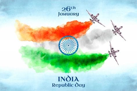 Happy independence day poster with ashoka wheel, india flag ribbon and indian famous monuments on white background. | Premium Vector Indian Air Force Day, Indian Republic Day, Watercolor Indian, Air Force Day, Republic Day India, Happy Republic Day, Greetings Images, Indian Air Force, Indian Flag