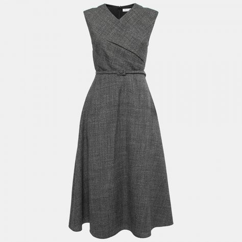 Christian Dior Grey Wool Belted Midi Dress S Dior | The Luxury Closet Belted Midi Dress, Luxury Closet, Kuwait, Christian Dior, Dior, Women's Fashion, Midi Dress, Wool, Grey