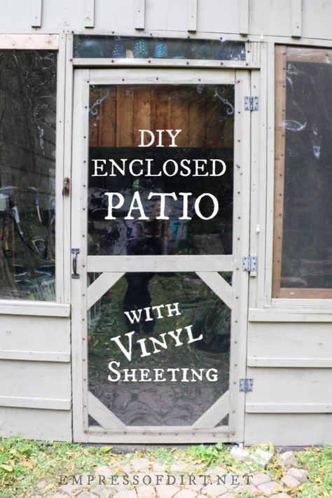 This vinyl sheeting is clear, durable and a good way to enclose a covered patio for weather protection. Enclose A Porch, Enclosed Patio Ideas, Screened In Porch Diy, Porch Enclosures, Enclosed Porch, Enclosed Porches, Patio Enclosures, Polycarbonate Panels, Enclosed Patio