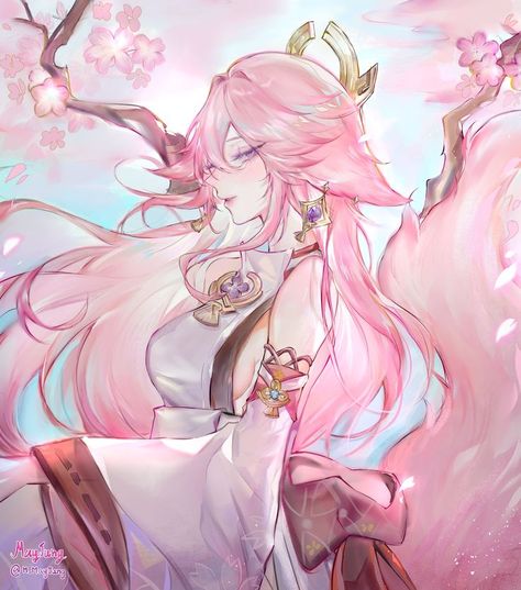 Sakura Wallpaper, Yae Miko, Dessin Adorable, Pink Hair, Cute Icons, Aesthetic Anime, Art Wallpaper, Anime Drawings, Art Inspo