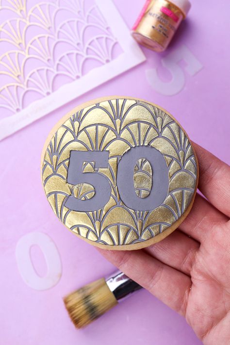 Shape shields are an excellent tool for adding a new dimension to your stencil patterns. They are specifically designed to block out a portion of your stencil & embosser pattern, creating a selected area where you can emboss names, numbers, or shapes. With this tool, you can unleash your creativity and bring your cake decoration skills to the next level. 50th Birthday Themes, Stencil Patterns, Shaped Cookie, Iced Cookies, Sugar Cookies Recipe, Alphabet And Numbers, Special Birthday, Birthday Cookies, 40th Birthday