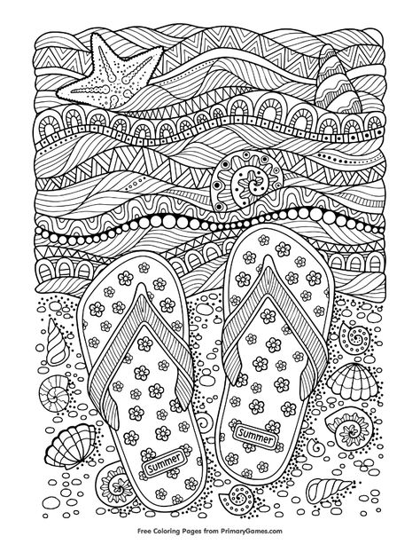 Free printable Summer coloring pages for use in your classroom and home from PrimaryGames. Print, color, and share with friends and family! Summer Coloring Sheets, Beach Coloring Pages, Coloring Posters, Summer Coloring Pages, Window Color, Mandalas Drawing, Mandalas Design, Mandala Coloring Pages, Zentangle Patterns