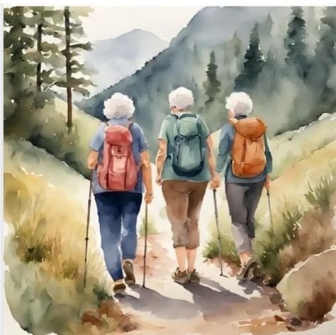 Watercolour Inspiration People, Hiking Watercolor Paintings, Hiking Watercolor, Watercolor Art Human, Wedding Watercolor Painting, Surreal Watercolor, Watercolour People, Nature Watercolor Art, Humans And Nature