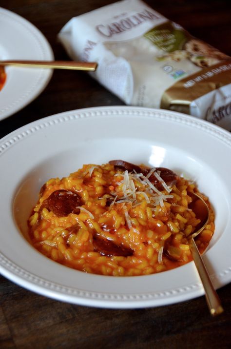 Fresh Chorizo Recipes, Spanish Risotto, Spicy Risotto, Spanish Chorizo Recipes, Manchego Cheese Recipes, Summer Dinner Party Recipes, Chorizo Risotto, Spanish Dinner, Spanish Chorizo