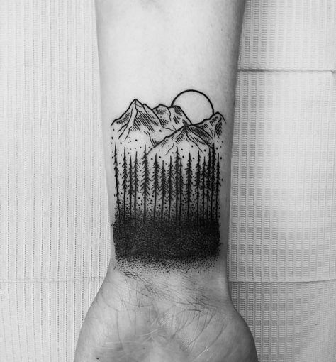 Tattoos Forearm, Wrist Tattoo Cover Up, Cool Wrist Tattoos, Small Tattoos With Meaning, Wrist Tattoos For Guys, Forest Tattoos, Landscape Tattoo, Tattoo Convention, Wrist Tattoos For Women