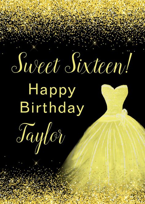 Elegant Birthday Cards, Bright Yellow Dress, 16th Birthday Card, Car Card, Champagne Dress, Sweet Sixteen Birthday, Elegant Birthday, Birthday Card Template, Construction Birthday