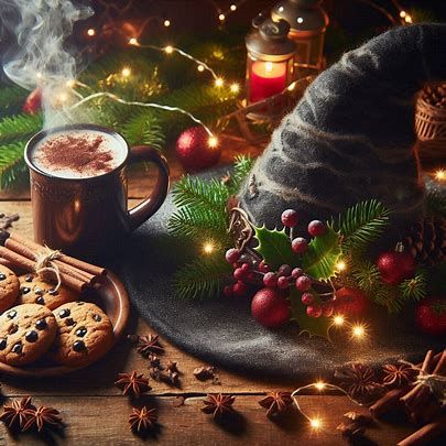 yule witch hat, yule, witch aht - Image Creator from Microsoft Designer Yule Desktop Wallpaper, Yule Witch Aesthetic, Witch Christmas Aesthetic, Christmas Witch Aesthetic, Witchy Christmas Wallpaper, Dark Yule, Yule Aesthetic, Witch Yule, Yule Witch