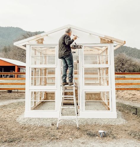 Flower Trailer, Old Window Greenhouse, Building A Greenhouse, Land Scaping, Window Greenhouse, Cellar Doors, Dreams Really Do Come True, Diy Greenhouse Plans, Greenhouse Shed