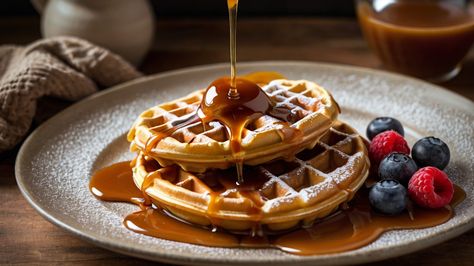 Easy Caramel Waffles Recipe Waffle Batter, Caramel Waffles, Easy Caramel, Waffles Recipe, Waffle Recipe, Homemade Caramel Sauce, Homemade Caramel, Waffle Recipes, Caramel Sauce