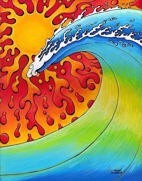 Adam Johnson, Surf Art Print, Surf Painting, Trippy Drawings, Arte Indie, Psychadelic Art, Trippy Painting, Hippie Painting, Hippie Wallpaper