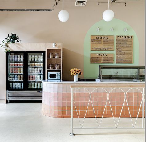 The Beautiful Relationship of Vegan Desserts and Design | Modern Restaurant Management | The Business of Eating & Restaurant Management News White Oak Furniture, Architecture Restaurant, Glazed Brick, Cream Kitchen, Fireclay Tile, Modern Restaurant, Interior Design Photos, Ice Cream Parlor, Icecream Bar