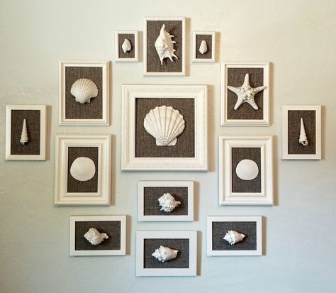 Sea Shell Display Ideas, Sea Shells Painting, Themed Bedroom Ideas, Paint Sea, Shell Wall Art, Fabric Spray Paint, Shell Display, Beach Themed Crafts, Beach Themed Bedroom