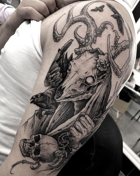 Leshy Tattoo, Wendigo Aesthetic, Tattoos For Men Forearm, Witcher Tattoo, Fineline Tattoos, Funky Tattoos, Dark Ink, Inked Magazine, Leg Sleeve