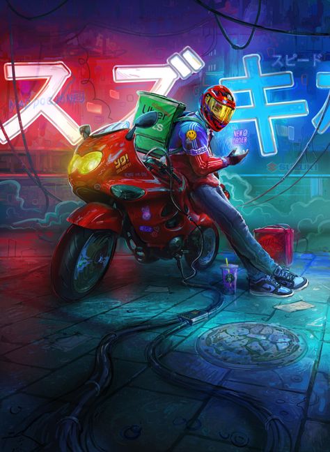 Mad Dog Jones, Cyberpunk Character Art, Dark Future, Stunt Bike, Sci Fi Environment, Futuristic Motorcycle, Boy Illustration, Uber Eats, Cyberpunk Character