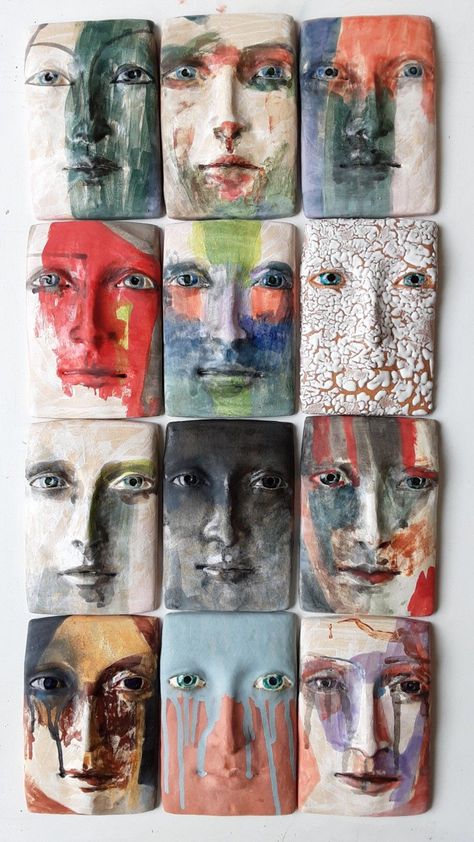 Louise Fulton Face Sculpture Art, Clay Art Face, Ceramic Portraits, Ceramic Faces, Rocks For Garden, Stones Aesthetic, Face Sculpture, Ceramic Face, Different Faces