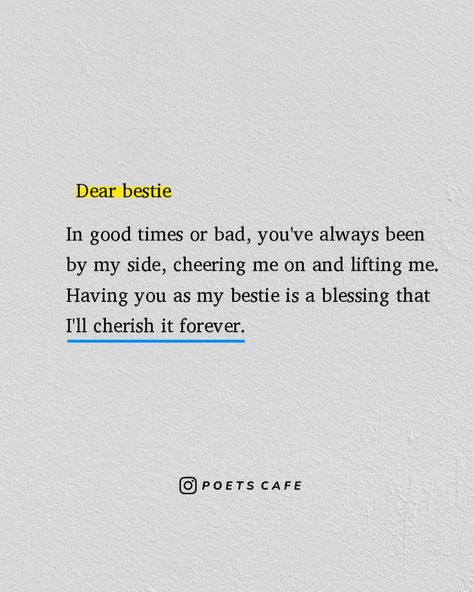 In good times or bad, you've been my unwavering cheerleader, lifting me up and standing by my side. Having you as my bestie is a precious blessing that I'll forever hold dear in my heart. Celebrating the unbreakable bonds of lifelong friendship that bring joy, support, and love into our lives. ❤️ Aesthetic Ig Highlights Cover Pink, Message For Best Friend, Bond Quotes, Highlights Cover, Ig Highlights, Aesthetic Ig, Besties Quotes, My Bestie, Bad Timing