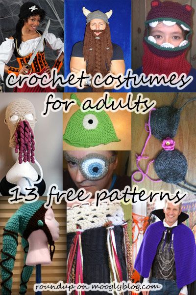 Crochet Costumes for Adults! - free pattern roundup on mooglyblog.com Crochet Wig Pattern, Crochet Halloween Decorations, Crochet Halloween Costume, Costume Concepts, Star Wars Crochet, Crochet Costumes, Costumes For Adults, Mascaras Halloween, Crochet Wig