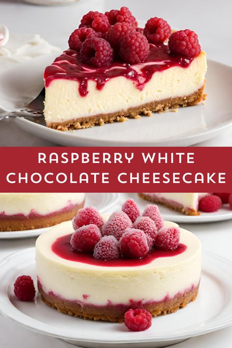 White Raspberry Cheesecake, Raspberry And White Chocolate Cheesecake, Raspberry White Chocolate Desserts, Cheesecake Recipes Raspberry, Raspberry Cheesecake Topping, No Bake White Chocolate Raspberry, White Chocolate Strawberry Cheesecake, Raspberry White Chocolate Cheesecake, No Bake Raspberry Cheesecake