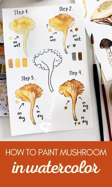 how to paint in watercolor for beginners | drawing ideas | watercolor newbie painting tutorials | how to paint fruit veggies step by step | food art | #watercolor #watercolorbeginner #foodart Draw A Mushroom, Artist Hue, Mushroom Paint, Watercolor Beginner, Watercolor Food, Watercolor Paint Set, Food Fruit, Watercolor Painting Techniques, Enjoy Your Day