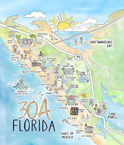 What is 30A? A Beginners Guide to 30A Florida | Panhandle Getaways Panhandle Florida Things To Do, 30a Itinerary, 30 A Florida, Santa Rosa Florida, Panhandle Florida, Emerald Coast Florida, House Mural, Alys Beach Florida, Rosemary Beach Florida